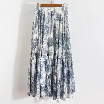 

Runway Vintage Ink Print Women A-line Skirts Luxury Brand Design Long Skirt Female Summer Boho Party Clothing 2020 New Veastidos