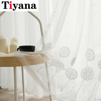 

Europe Embroidered White Lace Tulle Voile Sheer Curtain Panels for Living Room Window Screen Bedroom Sliding Glass Door JK018Y