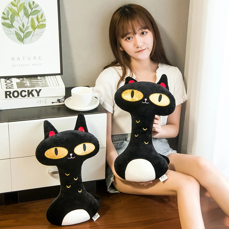 

Cute black cat Plush Doll 3D meow kitty doll cushion pillow birthday present
