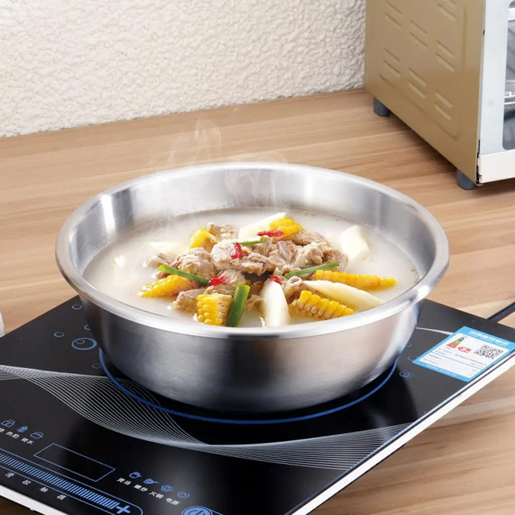 Плоское основание, 304 нержавеющая сталь, фруктовая чаша для лапши Ramen, миски для супа, миски для смешивания, миски для мытья яиц, таз для торта, хлеба, салата, миксер 35p