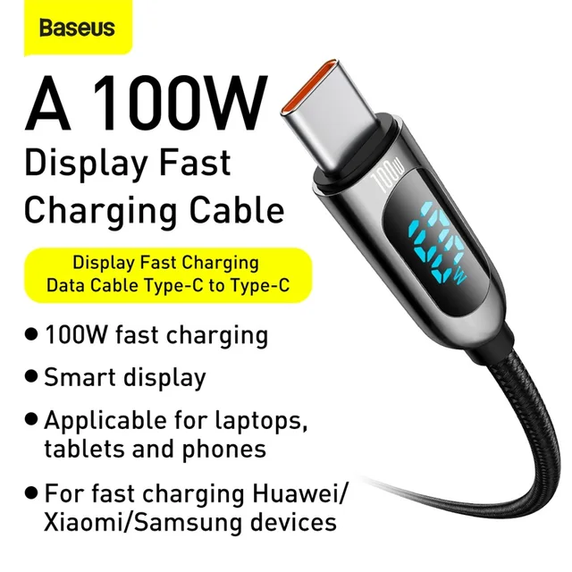 Baseus 100W USB Type C To USBC PD Cable For Xiaomi Samsung Fast Charger USB C Cable For Macbook iPad Pro Tablet Laptop Wire Cord 2
