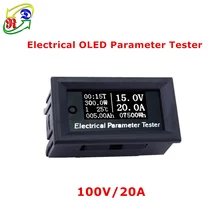 Medidor de voltaje multifunción RD 100v/20A 7 en 1 OLED, voltímetro de capacidad de temperatura, amperímetro, medidor eléctrico blanco