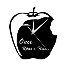 Once Upon A Time Fairytale Black and White Wall Art Modern Wall Clock Bitten Apple Silent Quartz Wall Clock Home Decor Timepiece