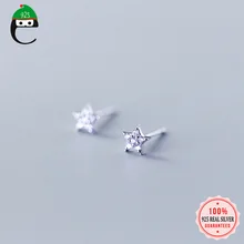 ElfoPlataSi 925 однотонные Настоящее серебро 925 пробы, милая маленькая звезда серьги-гвоздики из кубического циркония для девочек Для женщин изысканное Серебряное украшение ED22