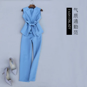 

2020 Spring Women Elegant Sleeveless Suit Vest and Ankle-length Pencil Pants OL Clothing Set