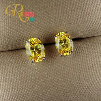 

Rainbamabom Classic 925 Solid Sterling Silver Oval Citrine Gemstone Earrings Ear Studs Fine Jewelry Wholesale Drop Shipping
