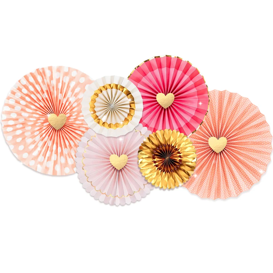 

NICROLANDEE 6 pcs/set Bridal Shower Rose Gold Pink Paper Fans Kit Wedding Birthday Valentine's Love Decor New Party Decoration