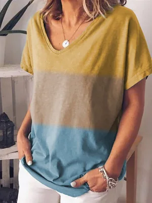 Летняя модная повседневная женская футболка с контрастным принтом и короткими рукавами - Цвет: 4