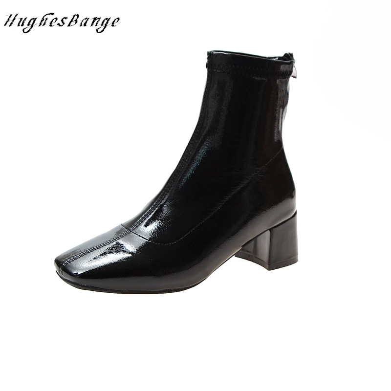 

ankle boots for women fashion shoes black winter martin thin Fall 2019 Wild keep warm Rear zipper Short stiletto leather Chelsea