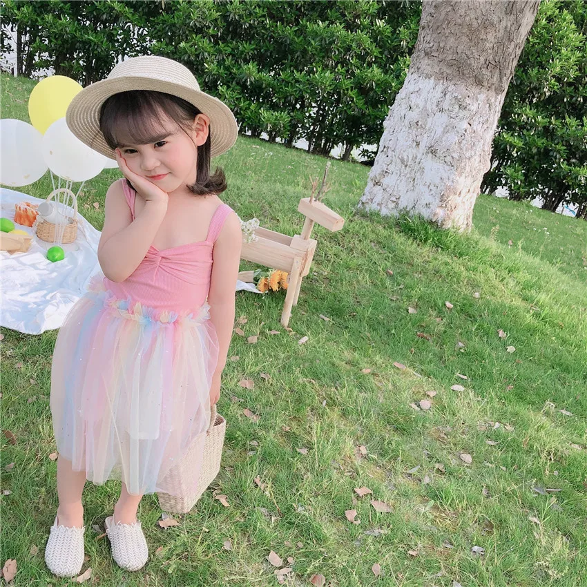 Roupas de Verão Algodão sem Mangas Crianças Novas Meninas Colete Bebê Elástico Cabresto Topos Menina Moda Estilingue Roupas 2020 20 algodão sem mangas colete bebê crianças elástico