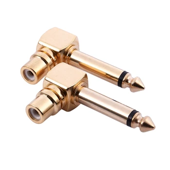 

2-PACK RCA Female Jack to 1/4 inch Mono Male Plug Right Angle Audio Adapter,gold