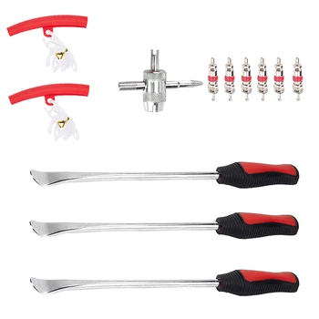 

12pcs Motorcycle Bicycle Tire Changing Spoons Levers Red Rim Protectors 4 in1 Removal Tool Valve Cores Car ATV Tyre Repair Tools