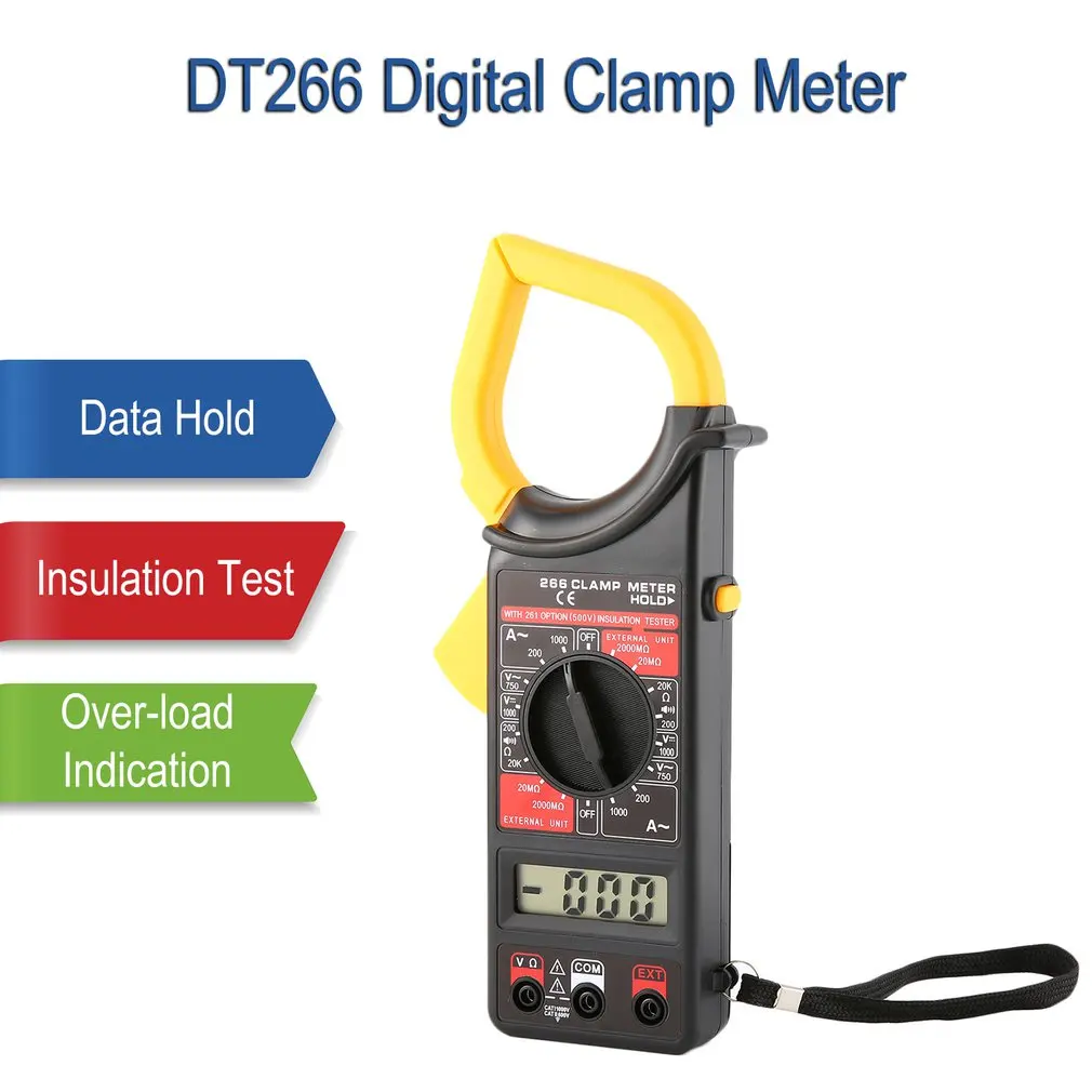 DT266 Ручной цифровой клещи мультиметр AC/DC Вольт Ток Напряжение ом тестер сопротивление Амперметр изоляция мультитестер