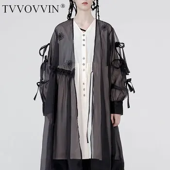 

Loose Trend Embroidery Organza Dress Women Fashion Plus Size Long Sleeve Bandage Dresses Original Design Perspective XJ4456