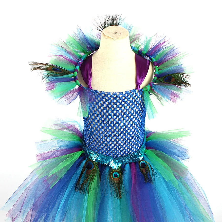 Couture Royal Peacock Girls Tutu Dress with Feather Clip Peacock Bird Carnival Fancy Dress for Kid Halloween Party Purim Costume (17)