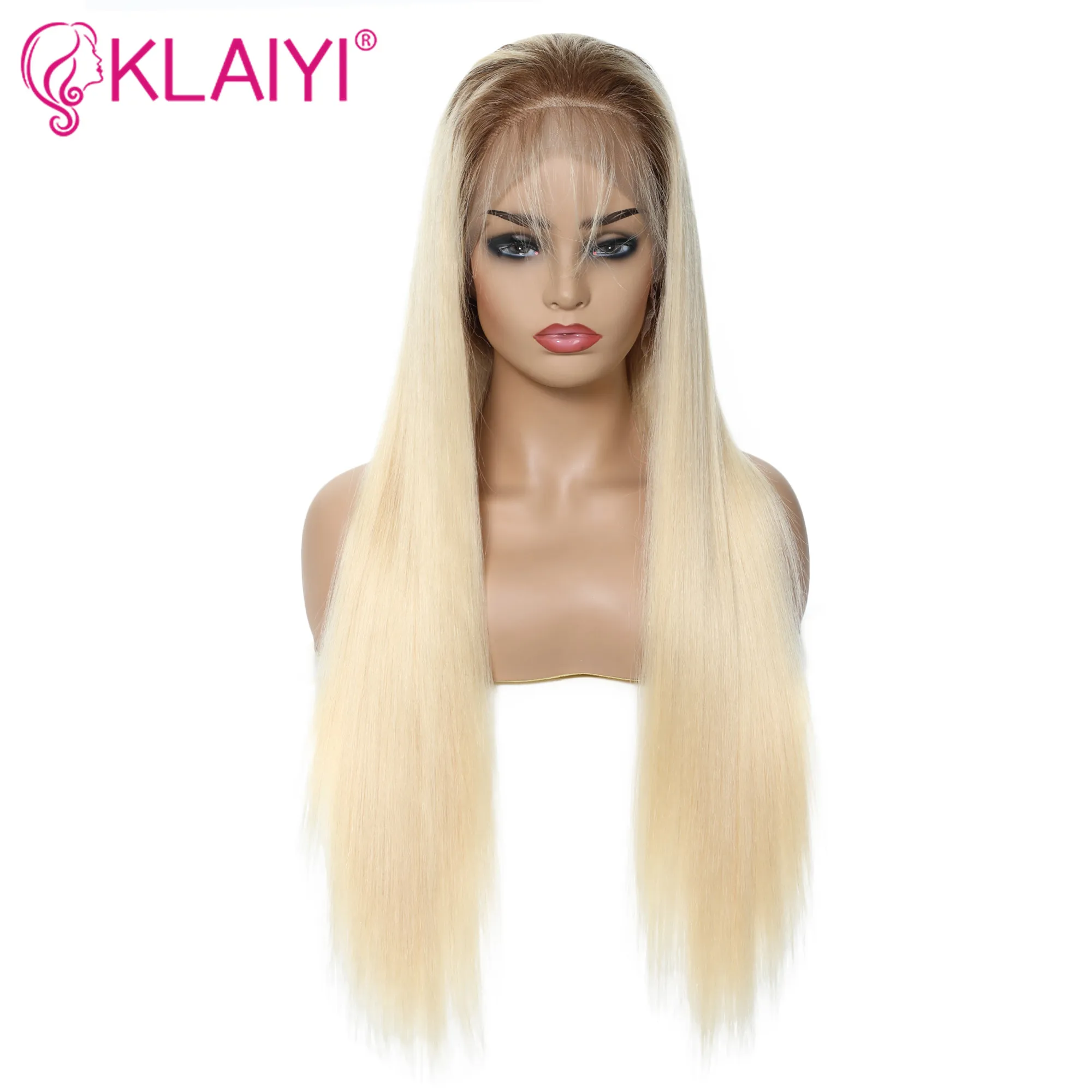 

Klaiyi Hair T4/613 Straight Hair 13X4 Lace Front Human Hair Wigs 12 -22" Remy Hair Ombre Blonde Color Pre Plucked Hairline