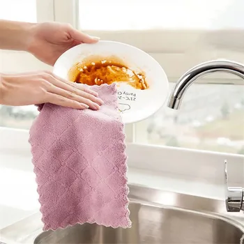

Kitchen Rags Microfiber Cleaning Cloth Super Absorbent Dish Towel Household Double-side Scouring Pad