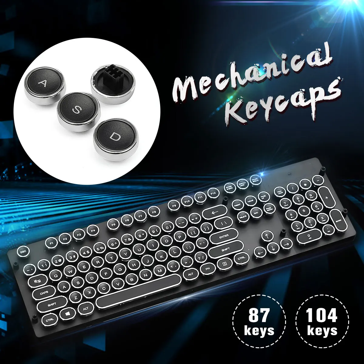 Игровая клавиатура с подсветкой 87/104 клавиш круглая/квадратная в стиле ретро USB
