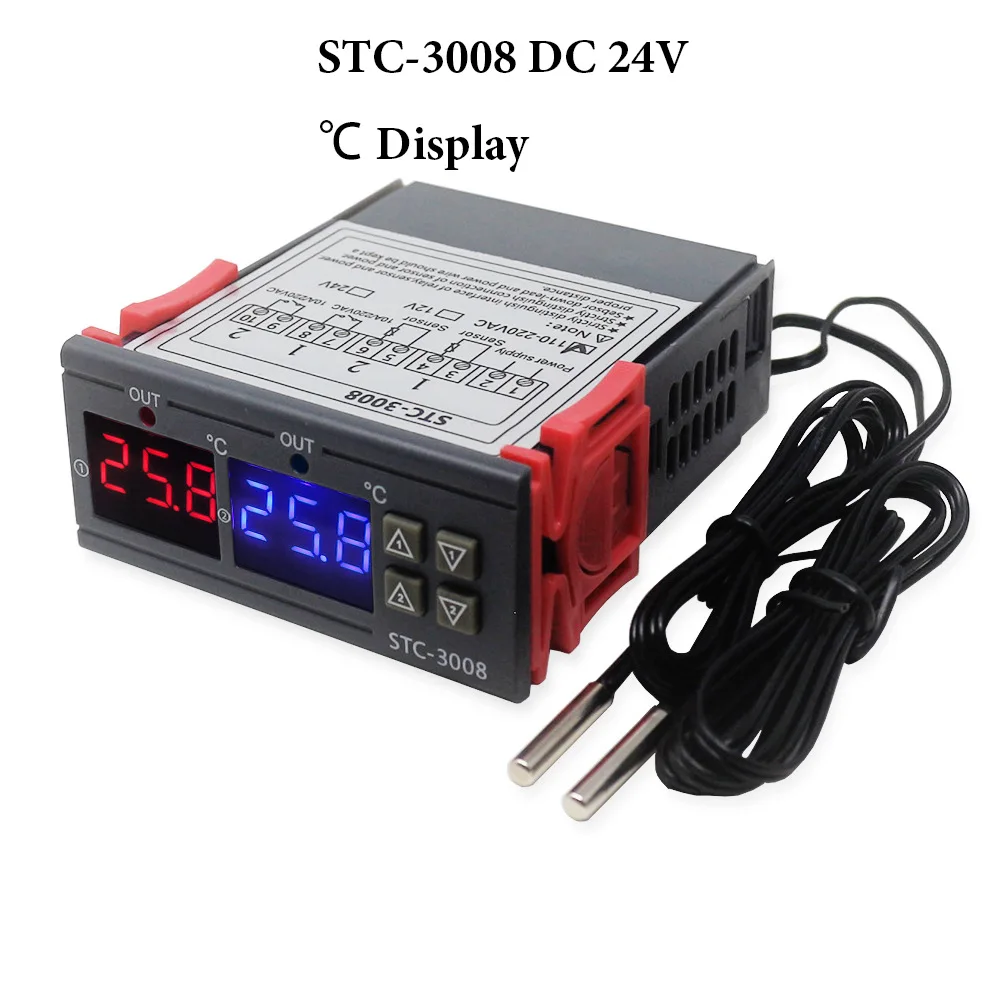 STC-3008 STC-1000 3018 KT1000 цифровой Температура контроллер инкубатор термостат терморегулятор нагревательные охладительные 12V 24V 220V - Цвет: STC-3008 DC 24V