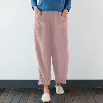 

Women's Spring Fluffy Trousers 2020 Kaftan Casual Pants Elastic Waist Long Pantalon Female Solid Fleece Pants Oversized Turnip