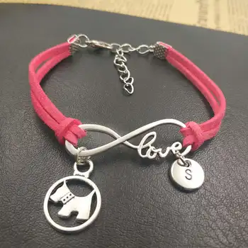 

Dog Animal Customize Love Initial Bracelet Charms Infinity Leather Bracelet for Women Gifts Accessories Jewelry