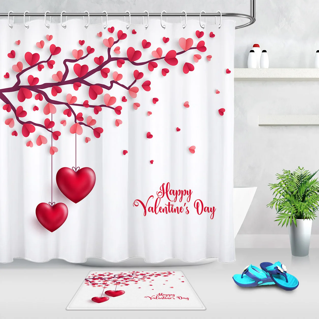 Details about   Happy Valentine's Day Red Heart Balloons Shower Curtain Sets For Bathroom Decor 