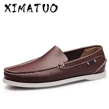 

Spring Solid Men's Boat Footwear Fashion Genuine Leather Loafers Slip On&Lace Up Casual Shoes Man Comfortable Lazy Shoes