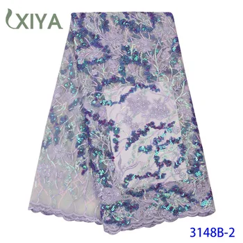 

Embroidery Flowers Pattern Sequence Lace Fabric Luxury African Lace Fabric with Sequins Nigerian Tulle Mesh Lace APW3148B