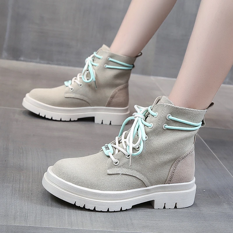 

Women Ankle Boots 2020 Spring New Autumn Short Boots High-top Winter Woman Punk Motorcycle Boots Lace Flat Bottom Single Boots