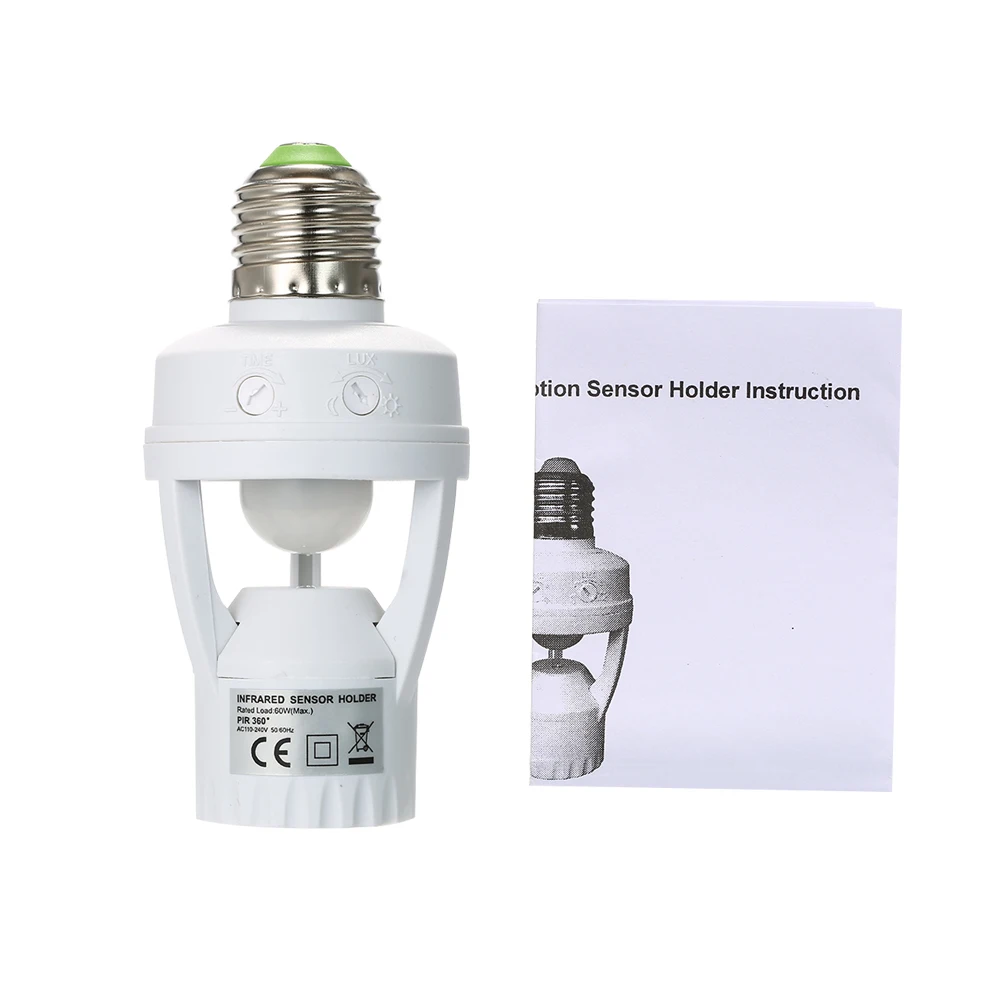 AC110-220V PIR датчик индукционного движения ИК инфракрасный детектор E27 переключатель разъема Светодиодная лампа с клиновидным цоколем светильник, лампа с датчиком держатель