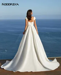 RODDRSYA Simple Satin Wedding Formal Dresses A Line Beach Bridal Dress With Pockets 2022 Side Split Wedding Gowns