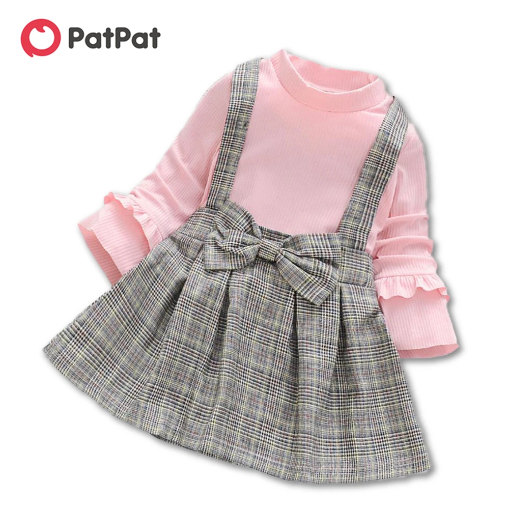 PatPat 2020 Spring and Autumn Baby / Toddler Faux-two Bowknot Decor Plaid Dress | Мать и ребенок