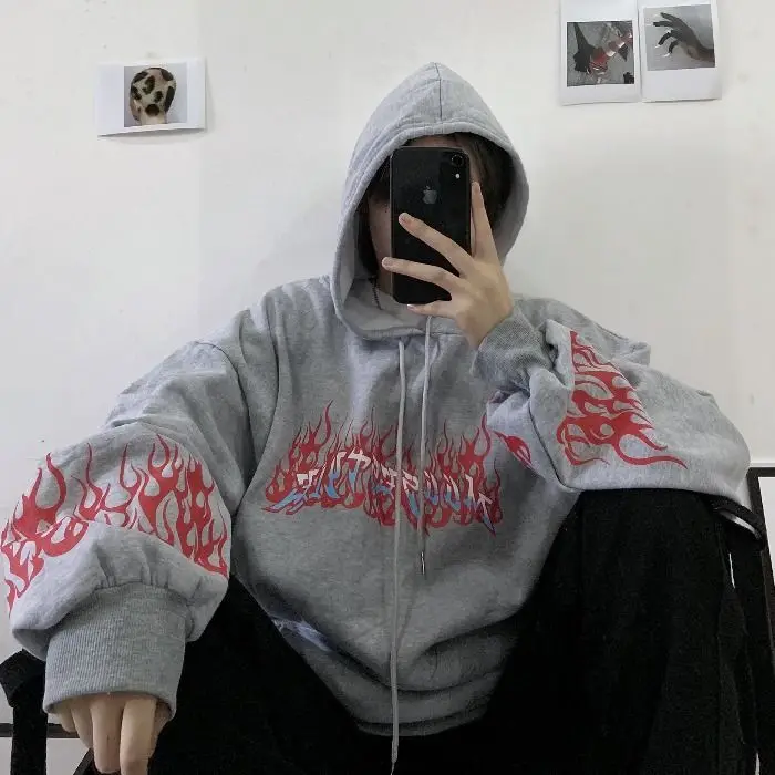 print long sleeve Pullovers oversized harajuku hoodie plus size Summer clothes sweatshirt women korean style streetwear tops