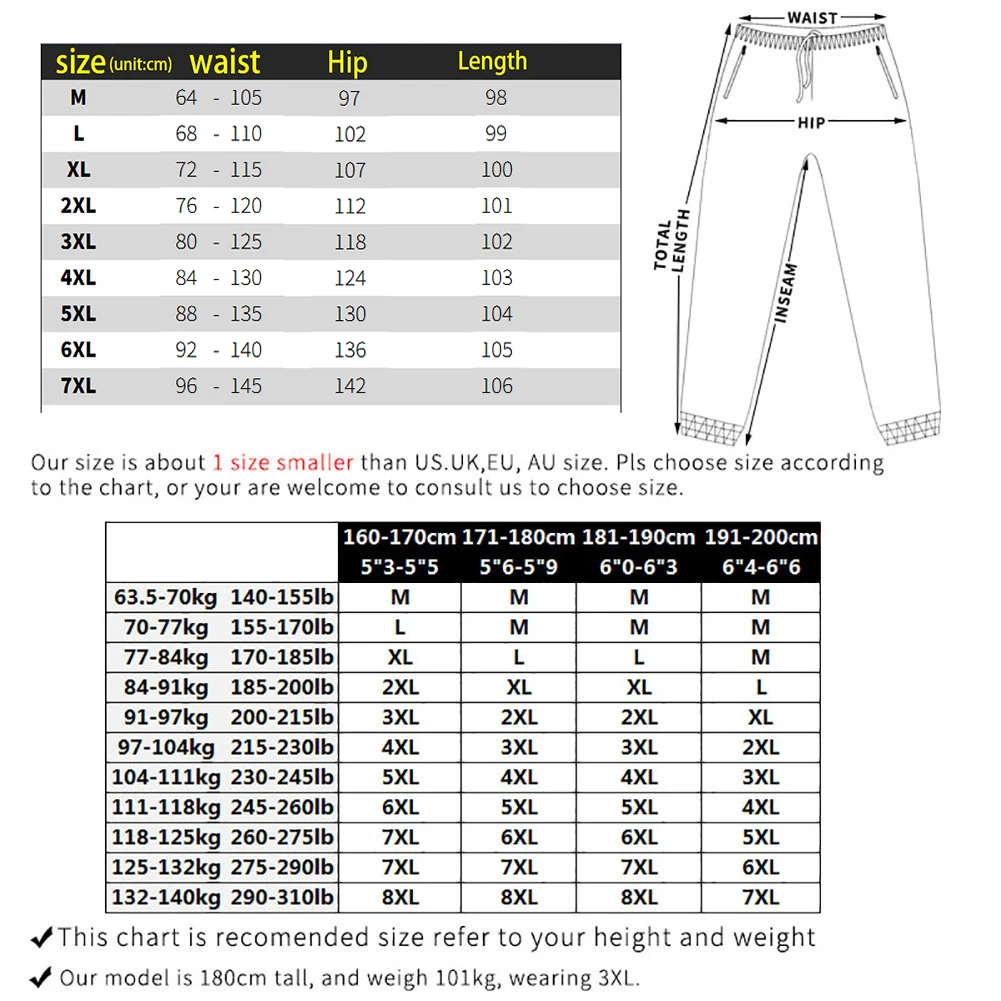 Plus size 7xl 6xl 5xl Cargo Pants Men Solid Color Black Loose Casual Jogger Pocket Elastic waist Ankle Length Trousers