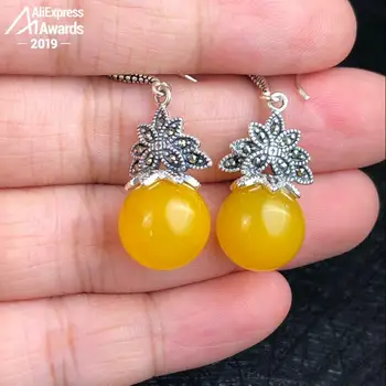 

S925 Fine Jewelry Earrings 925 Sterling Silver Artisan Baltic Retro Exquisite Semi Gemstone waterdrop moldavite