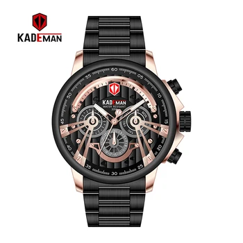 

689G Top Luxury Brand KADEMAN Men's Watch Date Week Display 6 Hands with Function Steel Strap Waterproof Relogio Masculino