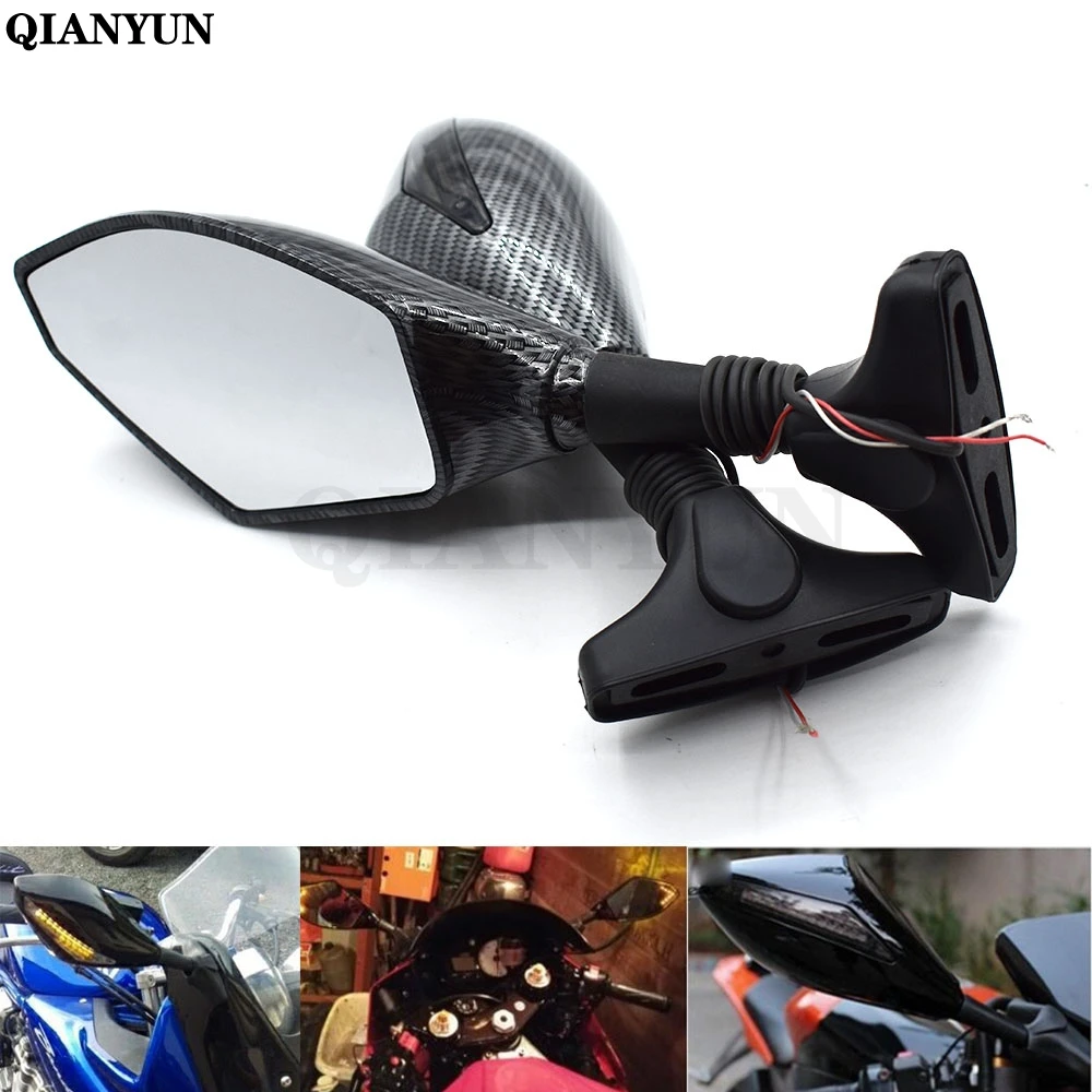 

Universal Motorcycle Rear View Side Wing Mirrors w/ LED Turn Signal Light For Suzuki YZF R1 2000-2008 YZF 600 95-09 YZF R6 99-08