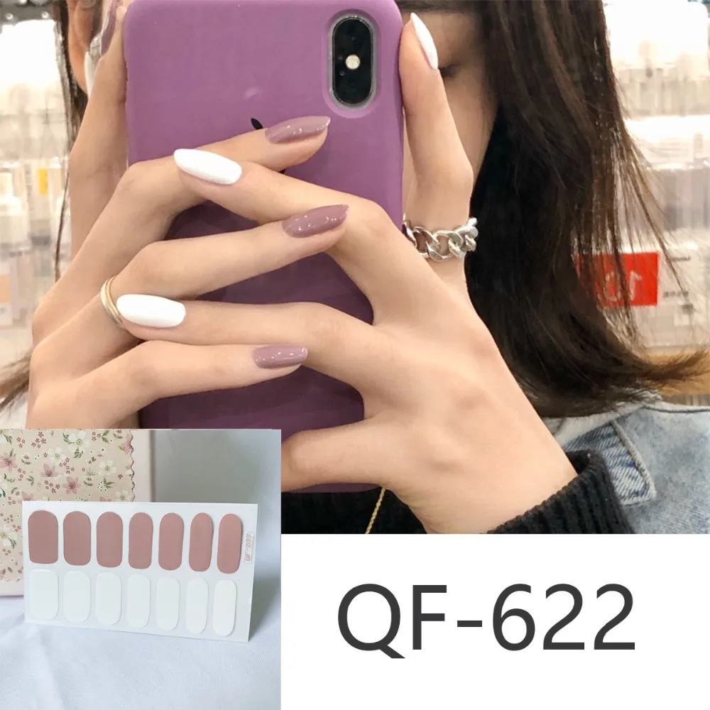 14tips/sheet Milk Heart Nail Wraps Polish Decals Strips Jump Cross Color Glitter 3D Adhesive Full Nail Art Stickers Matte Nails