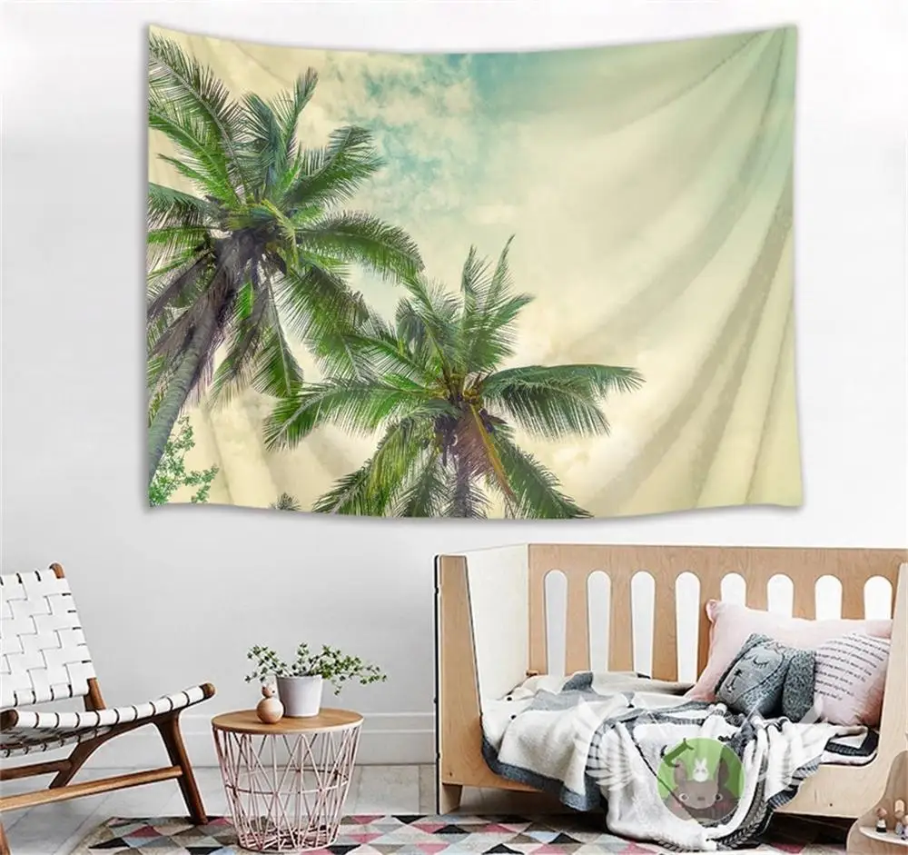 

Tropical Plants Tree Beach Print Wall Tapestry Seaside Scenery Wall Hanging Tapestry Fabric Large Beach Blanket Art Home Decor