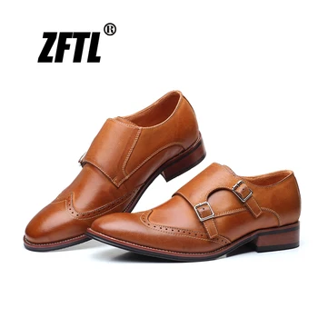 

ZFTL New Men's Derby shoes man dress shoes Retro genuine leather male Brogue Oxford shoes male big size new Business shoes
