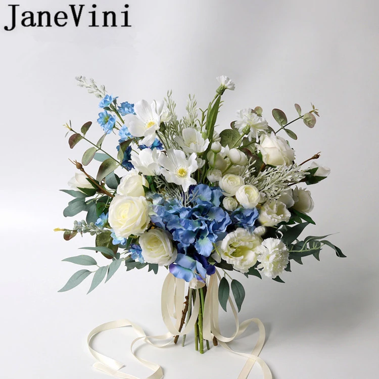 JaneVini Ramo de seda para boda, flores azules, ramos de novia hechos a  mano, hoja rosa amarilla, Ramo de damas de honor, Ramo Artificial|Ramos de  boda| - AliExpress