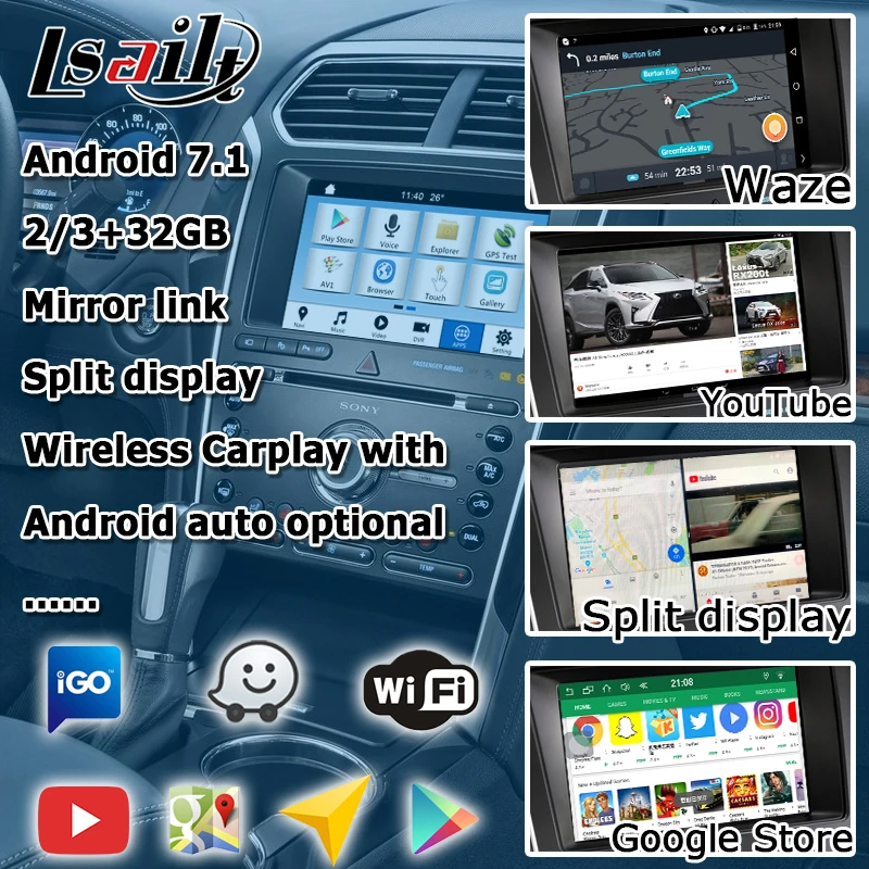 Android gps навигационная коробка для Ford Explorer и т. д. видео интерфейс синхронизации 3 Зеркало Ссылка Carplay четырехъядерный youtube waze gps Яндекс
