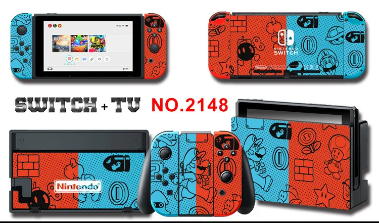 1set New Cute Anime Full Body Sticker for NS Switch Protective Cover Skin Colorful Art for Game Console Joy-Con Controller Decor