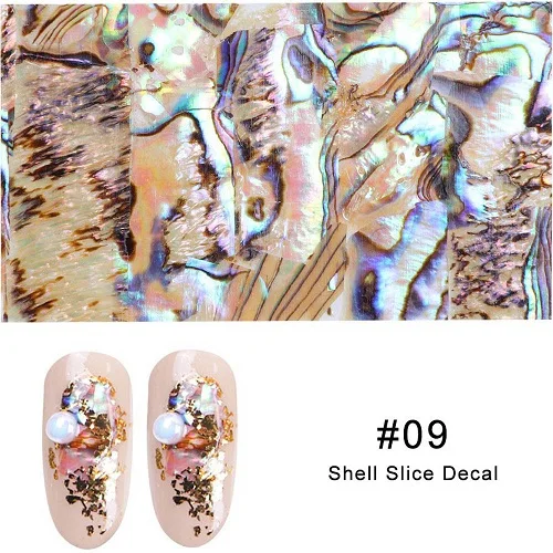 09 1Pc 3D Pearl Nails Polish Foils Glimmer Abalone Shell Pattern Nail Stickers Wraps Marble Mermaid DIY Nail Art Decoration - Цвет: 09