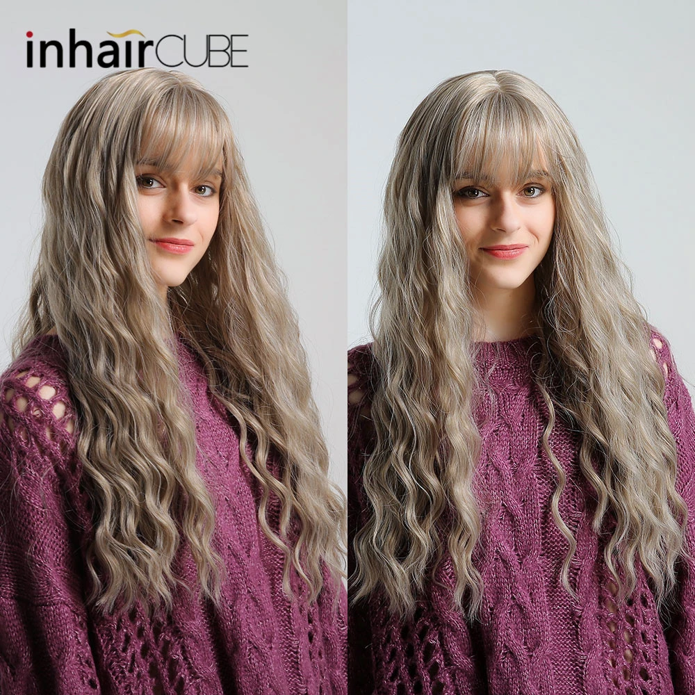 Best Buy Wigs Womens Natural-Hair Inhaircube Brown Curly with Bangs Lolita Cosplay for Blonde Ma5B6gW7b