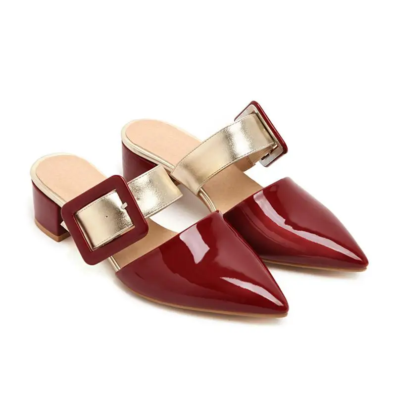 MNIXUAN/Модная обувь; Новинка года; женские летние туфли-лодочки; туфли без задника; вечерние туфли с острым носком на блочном каблуке; красные свадебные туфли - Цвет: Red
