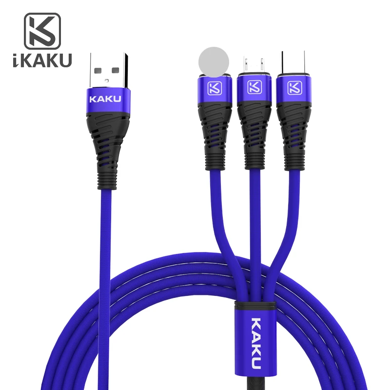 KAKU 3в1 микро USB кабель для быстрой зарядки мобильного телефона для Android для iPhone XR XS Max X type C кабель 2.8A кабель для быстрой передачи данных - Цвет: Синий
