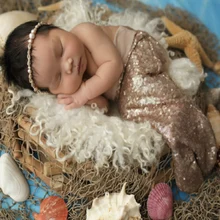 Детский, для новорожденных, для девочек, костюм для фотосъемки, сплошной цвет, блестки, хвост маленькой русалки, костюм