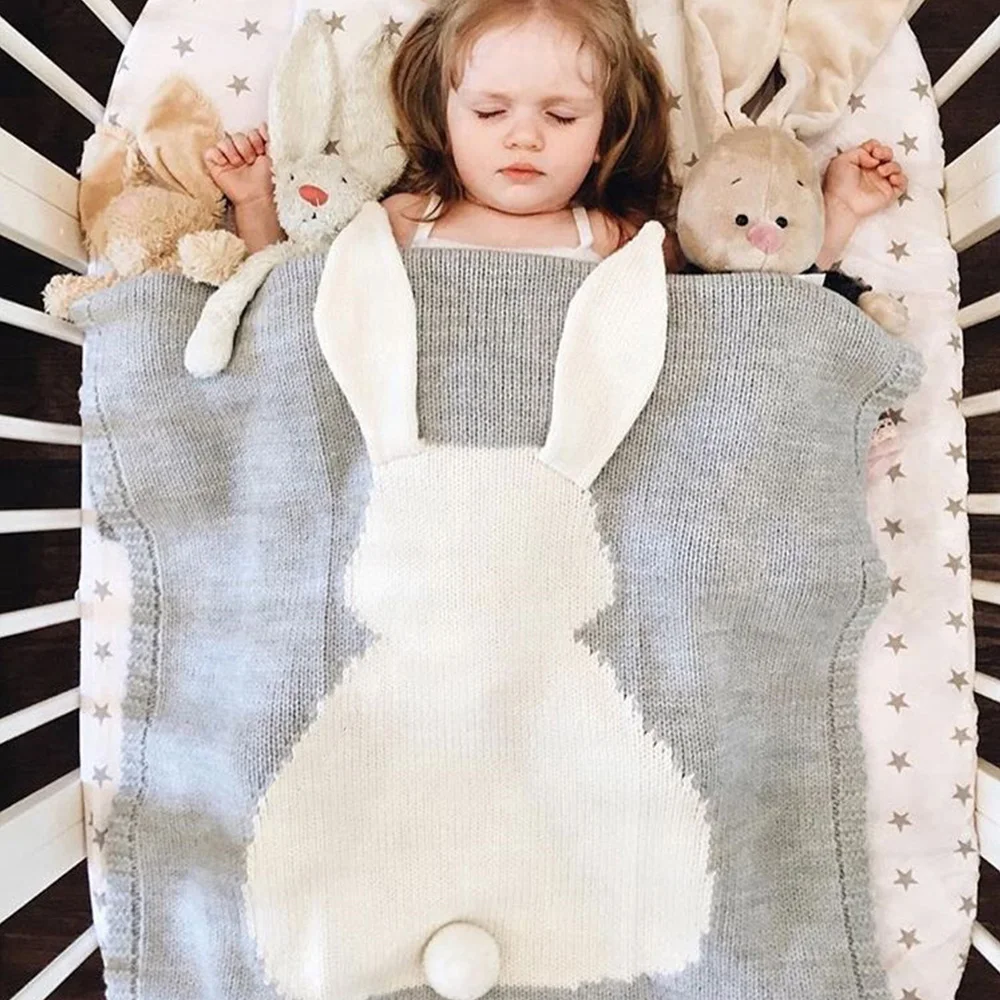 

baby blanket Cute Rabbit Animals Pattern Stroller blankets Soft warm Knitted Swaddle Kids Bath Towel Toddler Bedding Blankets