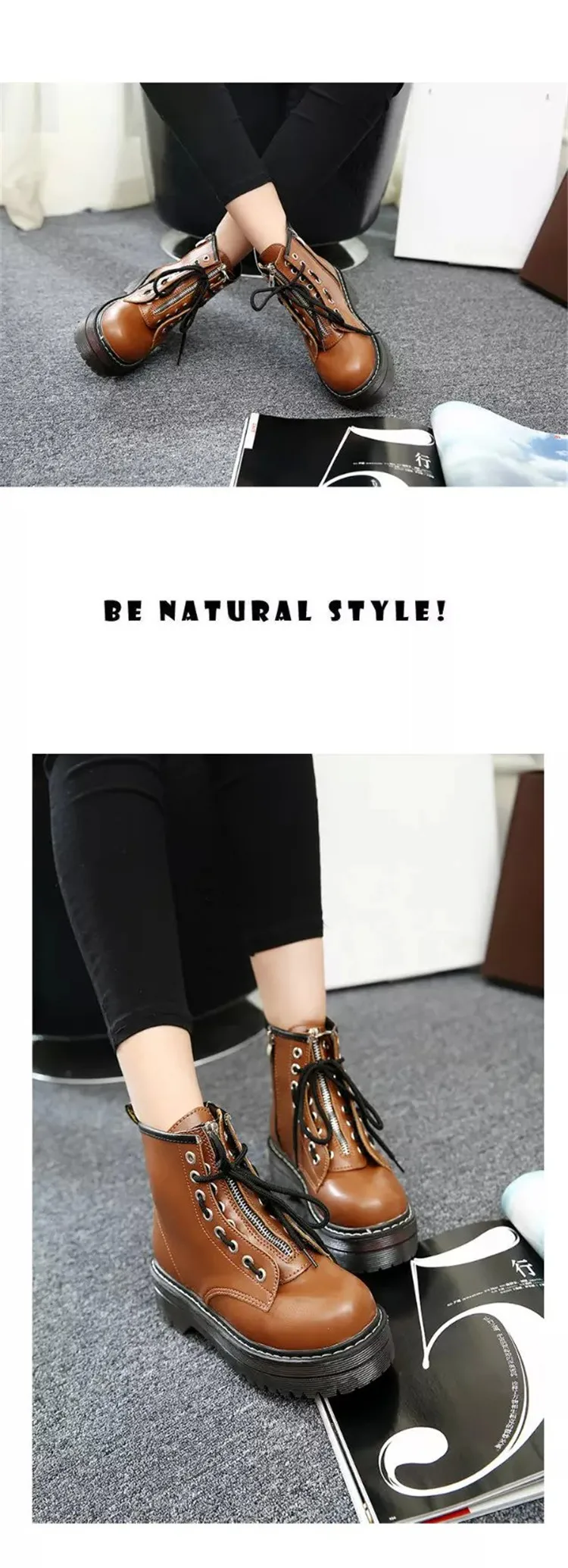 Women's Martin boots explosion models autumn and winter new non-slip Martin boots booties sponge cake thick side zipper